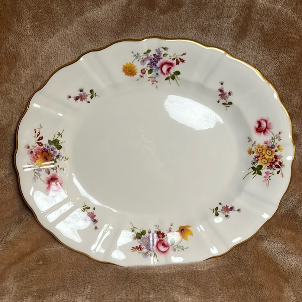 Royal Crown Bone China Platter 12.5" White Derby Posies Floral Gold Cottagecore